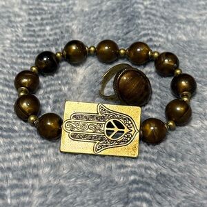 Boho Hamsa Hand & Tiger’s Eye Style Jewelry Set